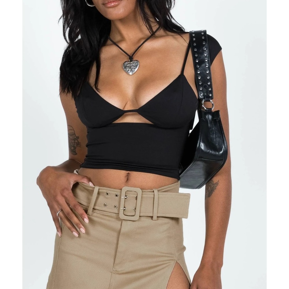 Princess Polly Women's 2 Top Bolden Cutout Crop Black Cap Sleeve Stretchy